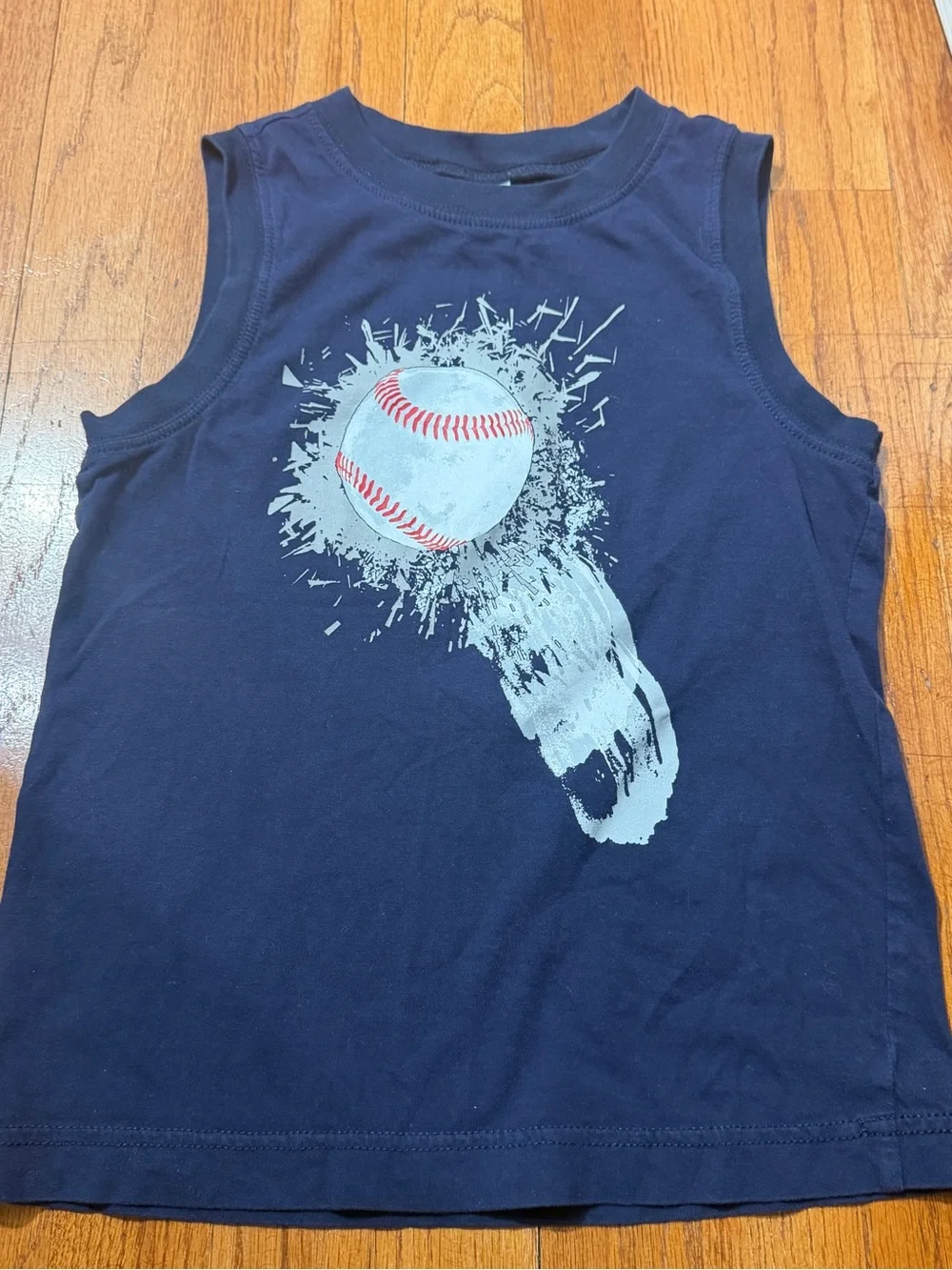 Gymboree Baseball Tank Top Boys Size 6 Navy Blue Sleeveless Summer Shirt Red